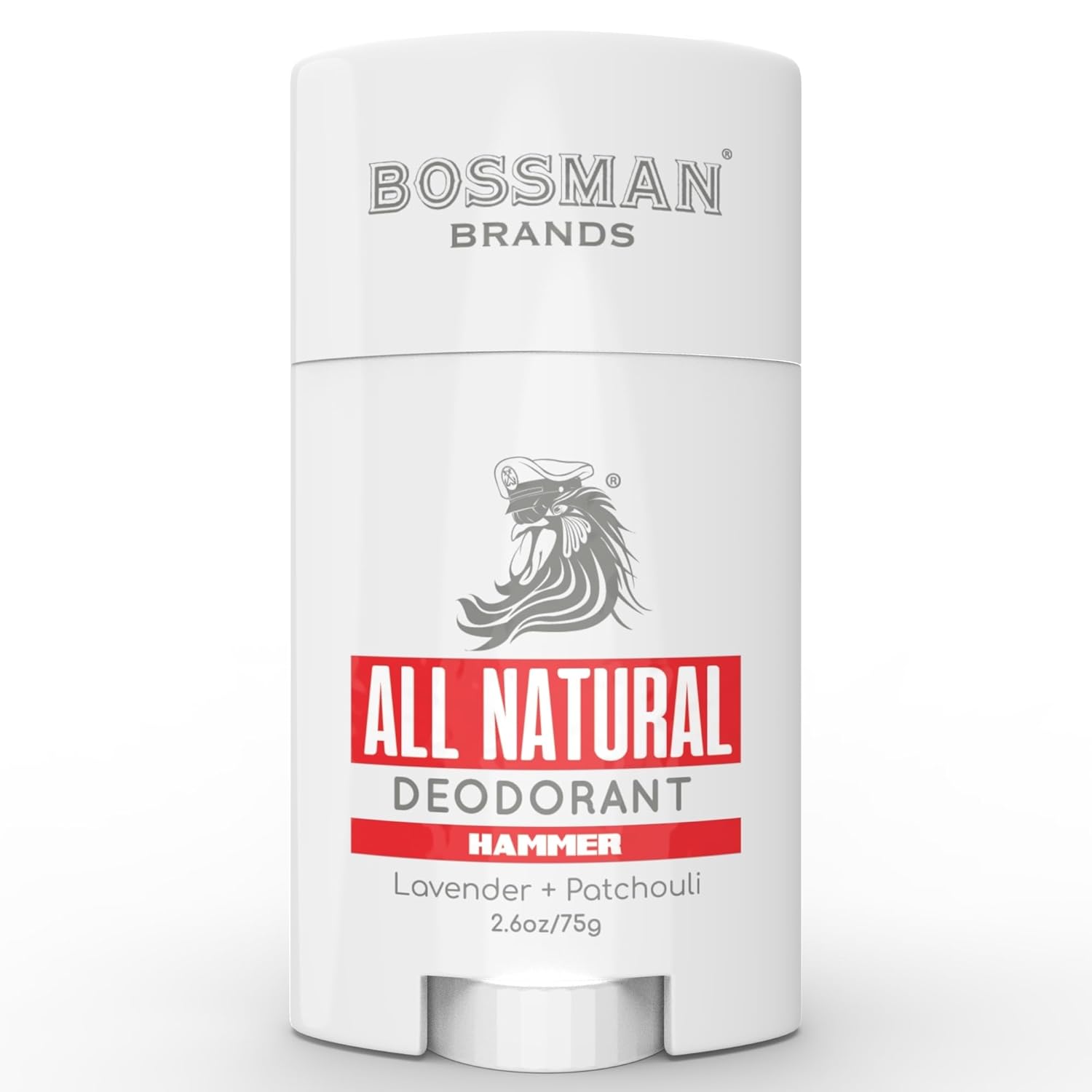 Bossman Brands all natural deodorant stick on a white background
