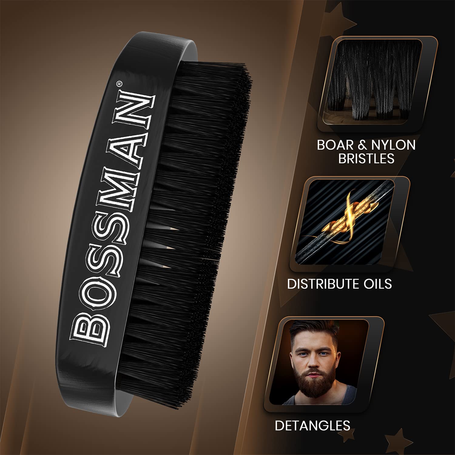 Bossman's Hand Held Boar & Nylon Bristle Brush