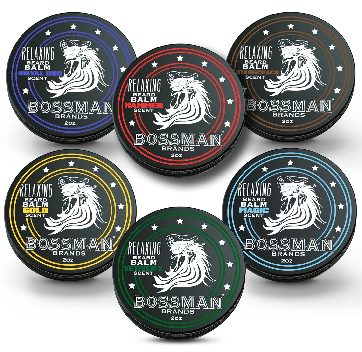 Relaxing Beard Balm - 6 Pack (Magic, Stagecoach, Hammer, Gold, Vetiver)