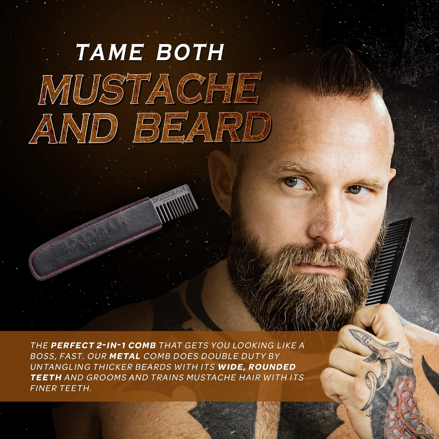 Bossman Metal Beard & Mustache Comb | Metal Beard Comb