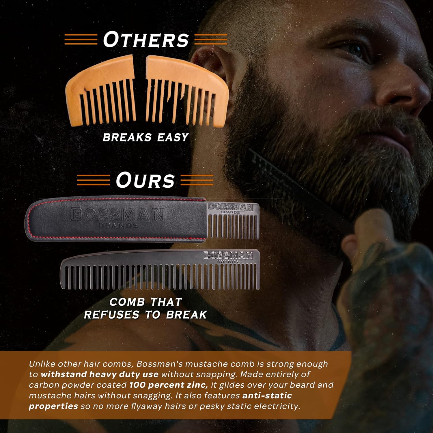 Bossman Metal Beard & Mustache Comb | Metal Beard Comb