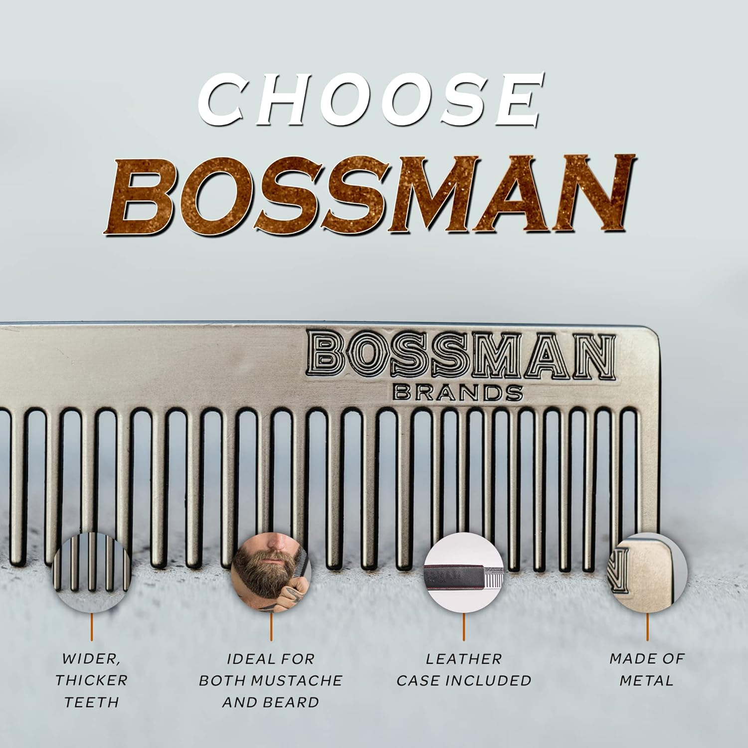 Bossman Metal Beard & Mustache Comb | Metal Beard Comb