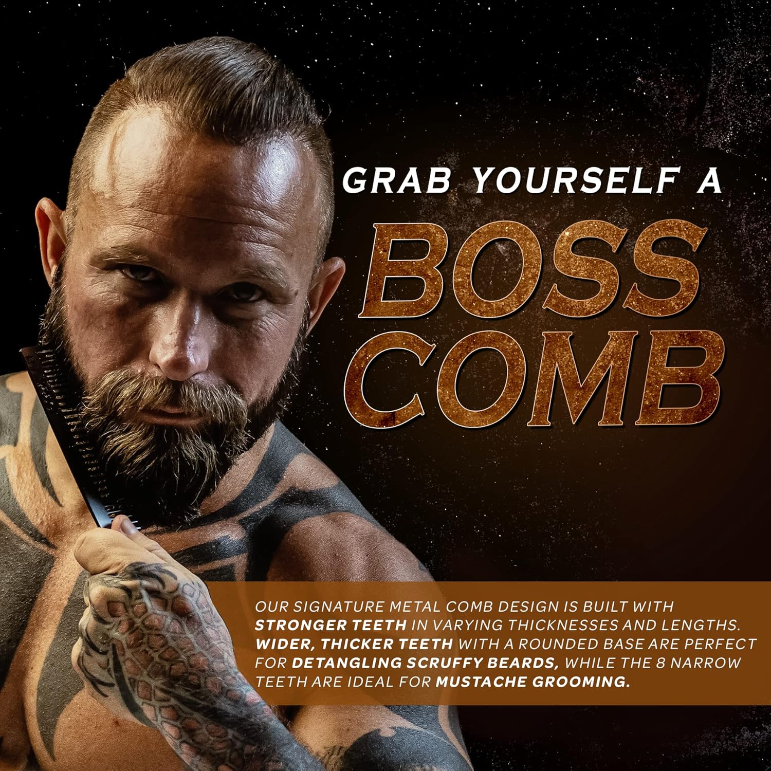 Bossman Metal Beard & Mustache Comb | Metal Beard Comb