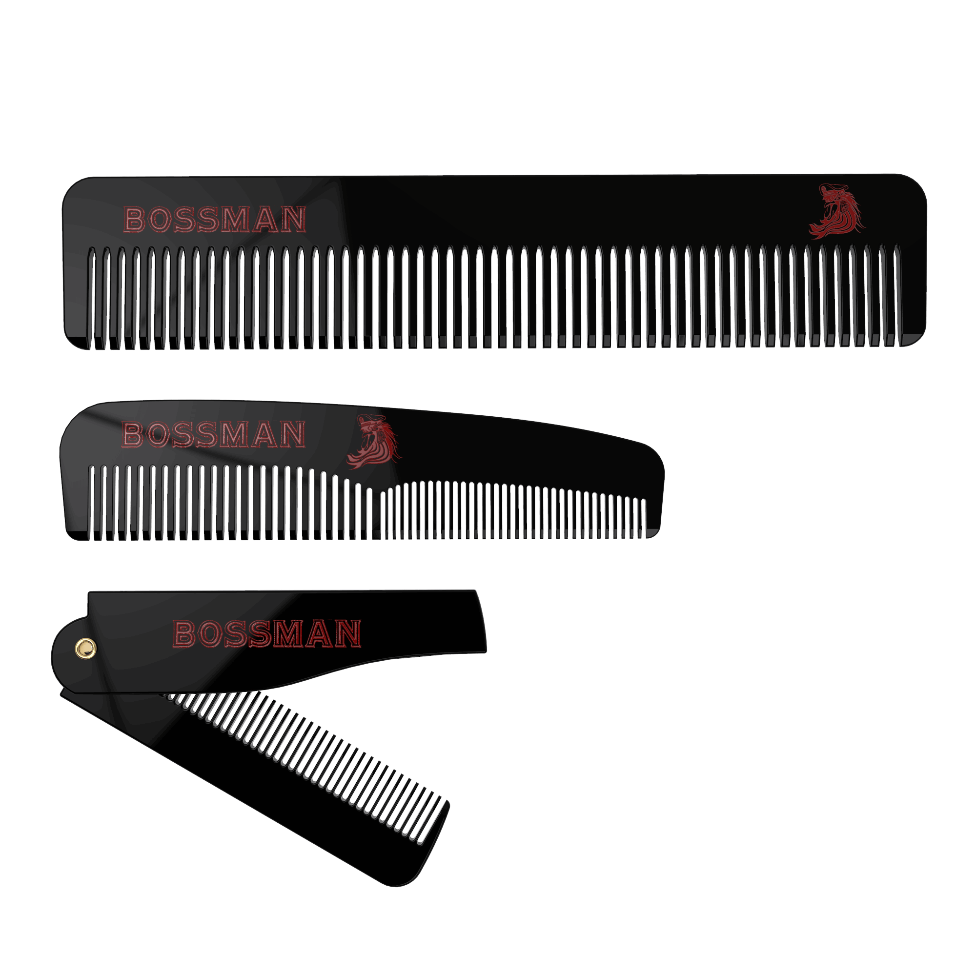 Bossman Set of 3 Acetate Beard, Mustache, Hair Combs Bossman Brands