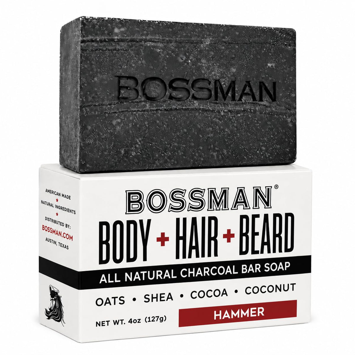 Bossman Bar Soap, Hammer, single bar and box#Scent_Hammer