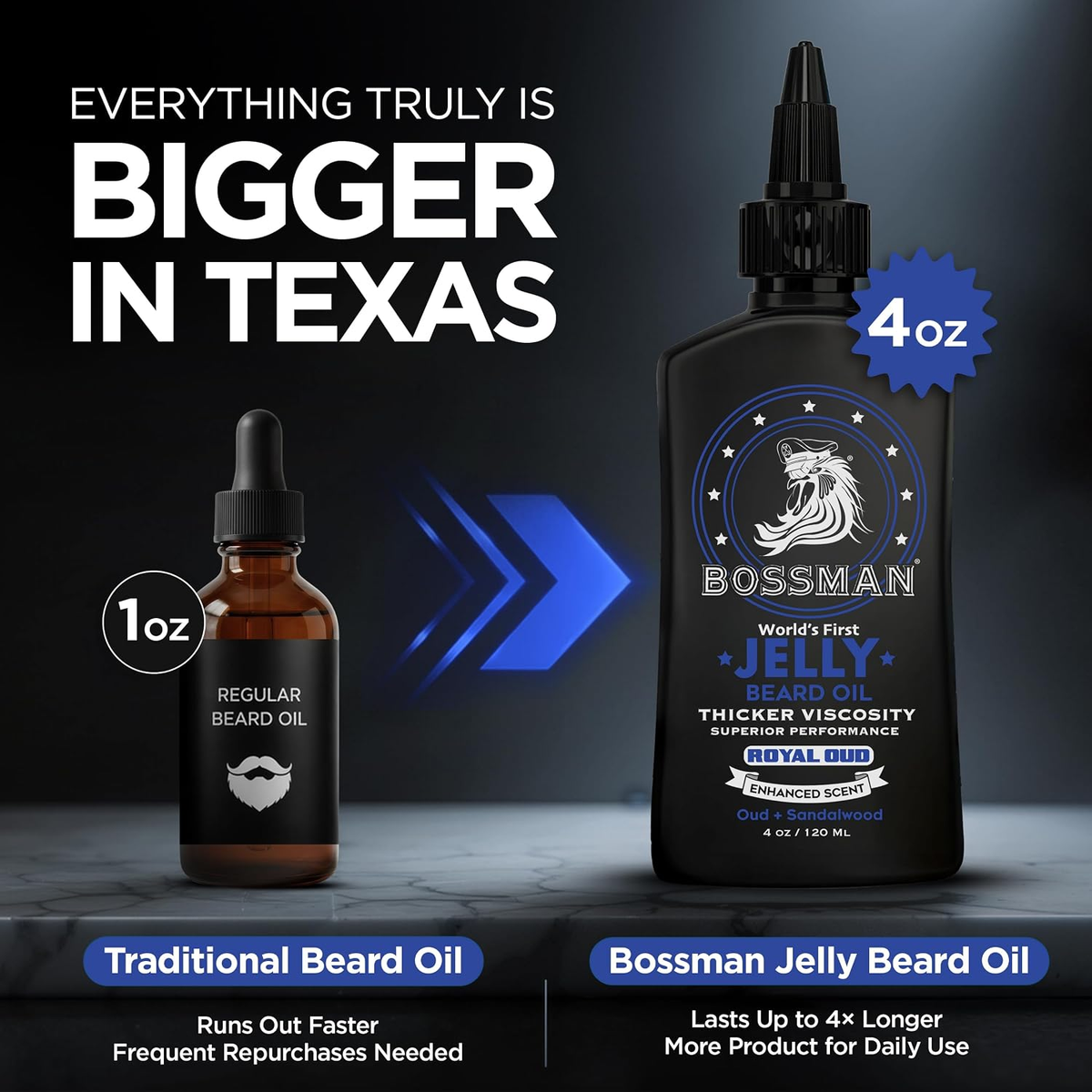 Jelly Beard Oil, Royal Oud, bigger in Texas, 4oz vs 1oz#Scent_Royal Oud