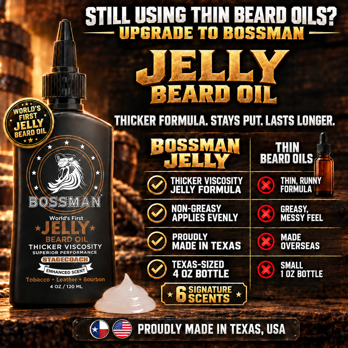 Jelly Beard Oil, Stagecoach, upgrade from thin beard oil#Scent_Stagecoach