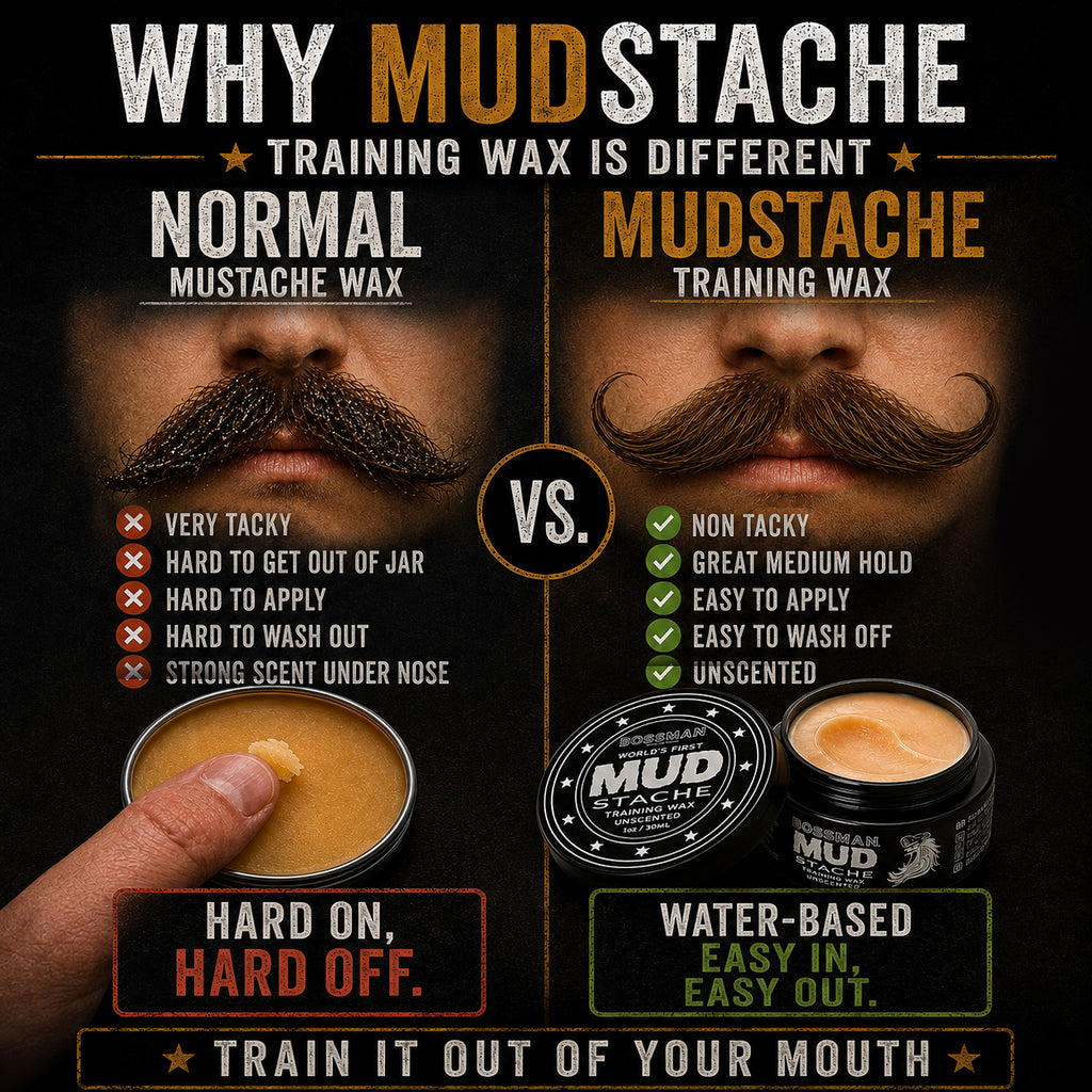 MUDstache Training Wax compared with a normal mustache wax