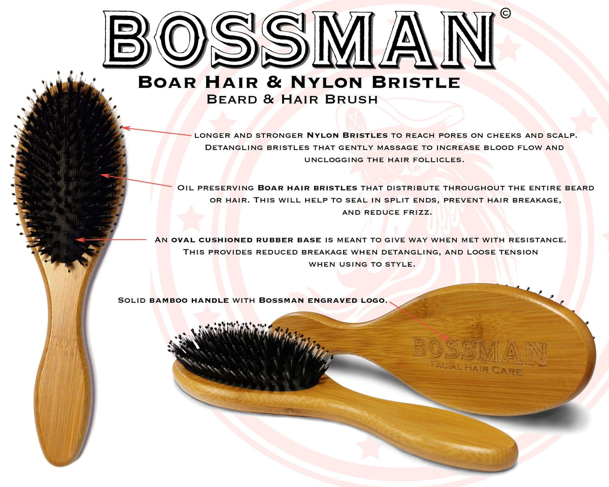 Boar Bristle Brush Detangling Beard Brush | Bossman Brands Natural ...
