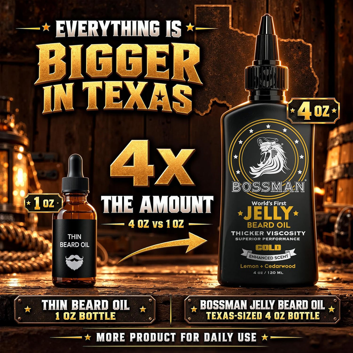 Jelly Beard Oil, Gold, bigger in Texas, 4x the amount#Scent_Gold