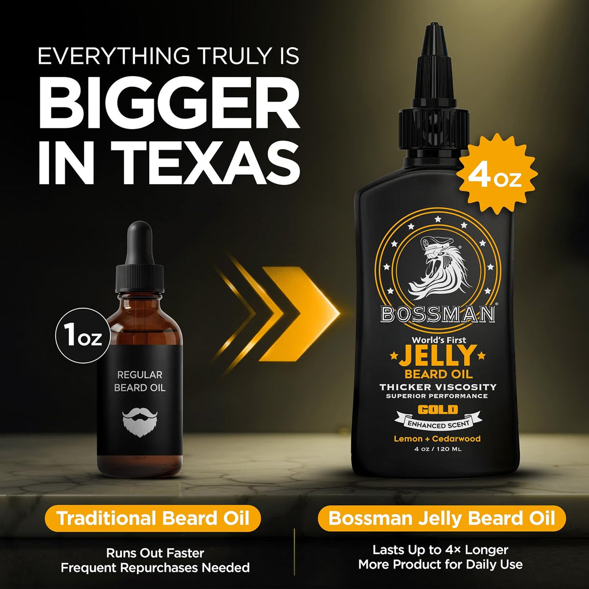 Jelly Beard Oil, Gold, bigger in Texas, 4oz vs 1oz#Scent_Gold