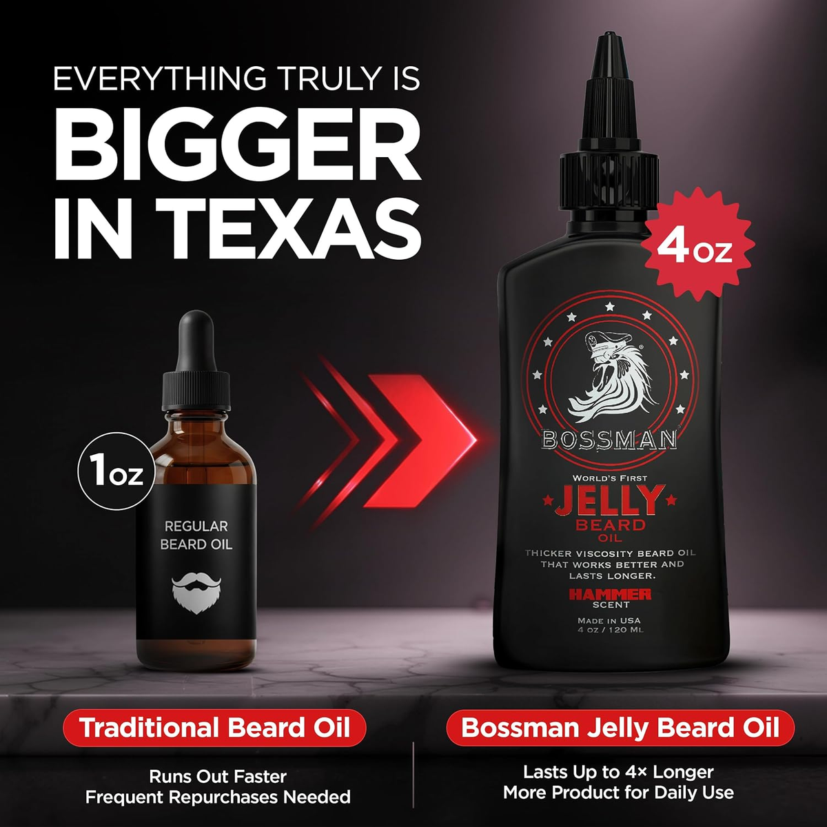 Jelly Beard Oil, Hammer, bigger in Texas, 4oz vs 1oz#Scent_Hammer