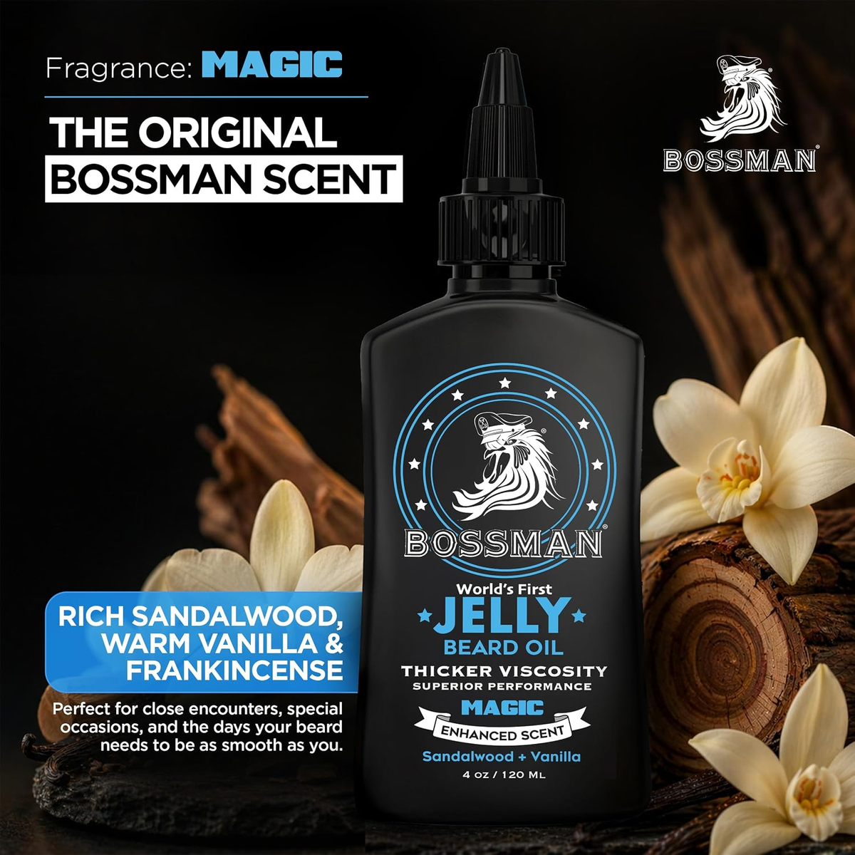 Jelly Beard Oil, Magic, scent card, the original Bossman scent#Scent_Magic